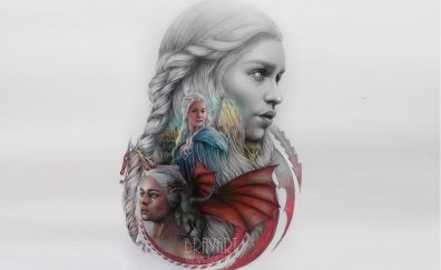 Daenerys Targaryen, Emilia Clarke, dragon, Game of thrones, art