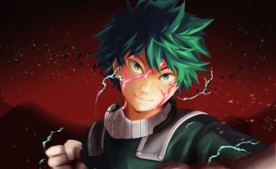 Green hair, anime, anime boy, Izuku Midoriya