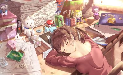 Cute anime girl, nap, original