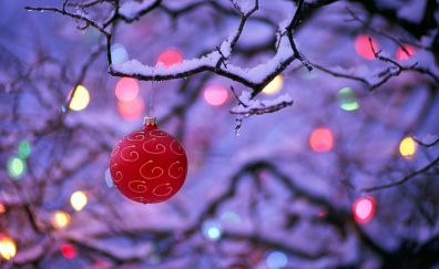 Christmas, decorations, lights, ball, bokeh, winter, 2017