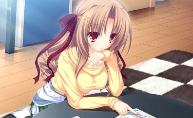 Cute anime girl, reading, Kotoharu Kanon