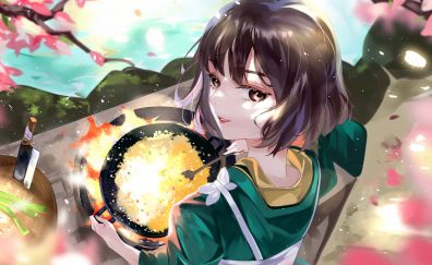 Anime original, cute shining eyes, cooking