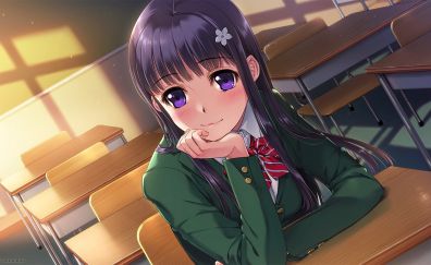 Cute, long hair anime girl, classroom