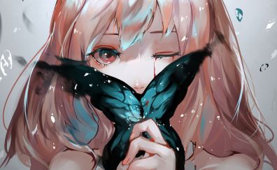 Anime girl and butterfly, art
