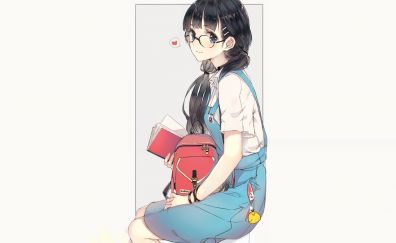 Girl, anime, school bag, cute