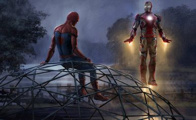 Iron man, and spider man, 5k, artwork