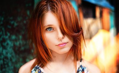 Green eye, redhead, girl, model
