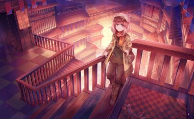 Stairs, anime girl, portrait