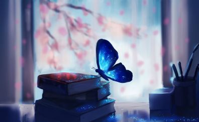 Books, butterfly, art