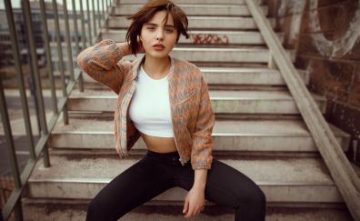 Sitting on stairs, beautiful, girl model