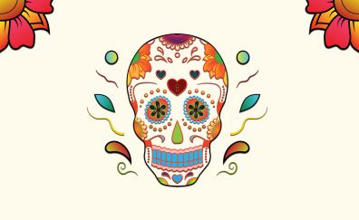 Skull, abstract, colorful, flowers, art