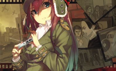 Original, anime girl, military, red head
