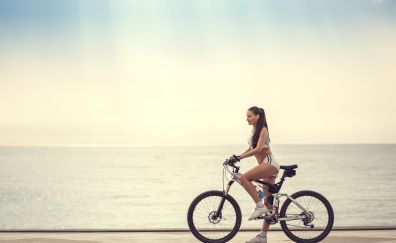 Cycling, girl, beach
