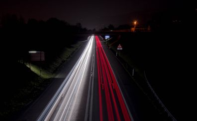Highway,  white and red lights, night