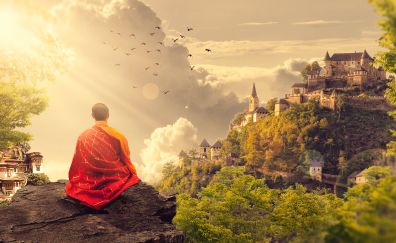 Meditation, buddhism, monk, temple