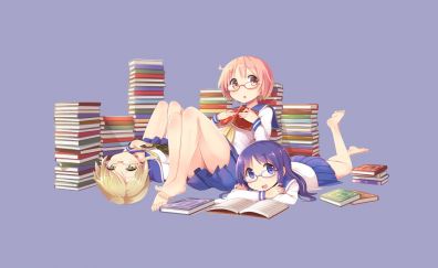 Reading books, anime girls, play