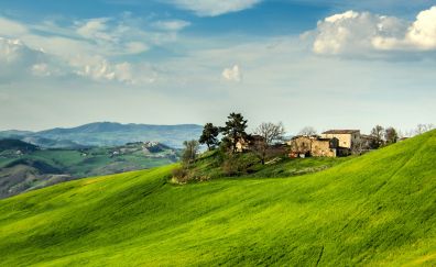 Italy sky mountains house grass