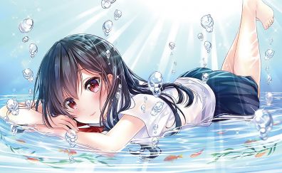 Lying down, anime girl, bubbles