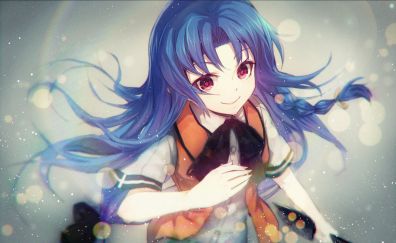 Cute, smile, anime girl, blue hair