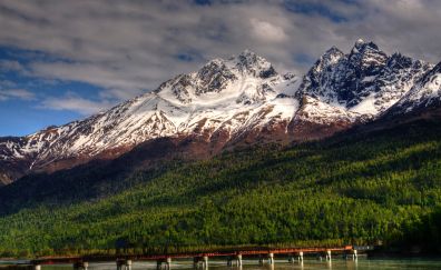 Alaska, mountains, bridge, nature, landscape
