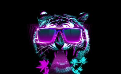 Vaporwave, tiger, glasses, art