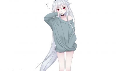 Original, finger in mouth, white hair anime girl