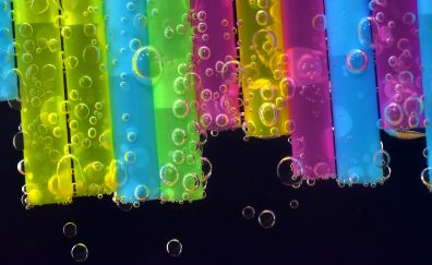 Straws, colorful, underwater, bubbles