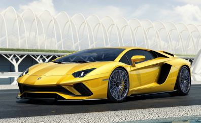 Yellow Lamborghini Aventador S, sports car, 5k