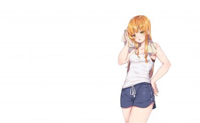 Tired, blonde anime girl, minimal, original, 4k