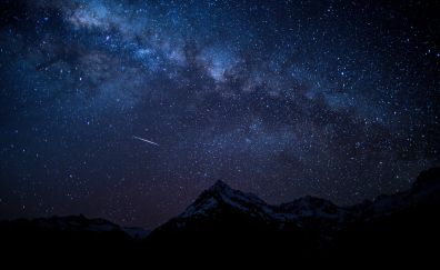 Starry sky, night, mountains, 5k