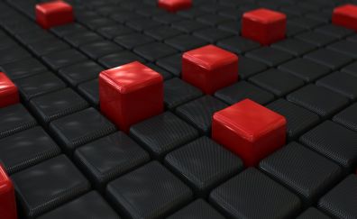 Red cubes, abstraction, black surface