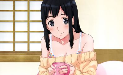 Seiren, anime girl drinking tea
