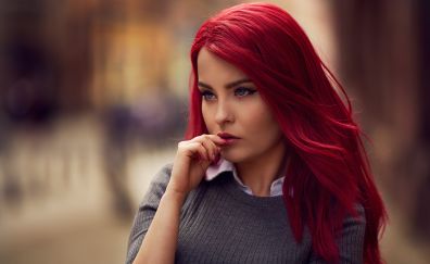Colored hair, red, girl model