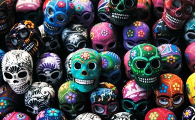 Mexican art, colorful skulls
