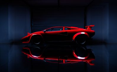 Red Lamborghini Countach, reflections, 2022