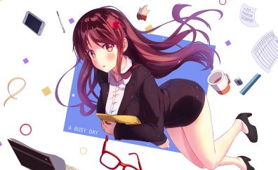 Office Assistance, anime girl, long hair, original