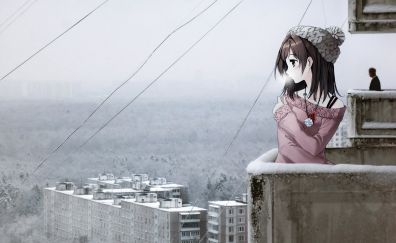 Winter, girl, anime, art