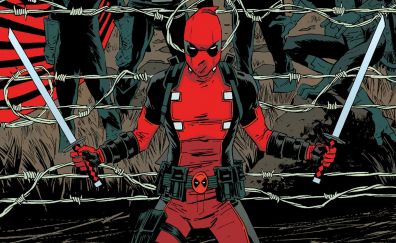 Deadpool and his sword, marvel comics