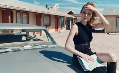 Diane Kruger, black dress, car, hot actress