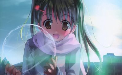 Cute, brown eyes, original, anime girl, winter, bubble