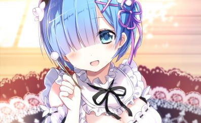 Rem, Re:zero, anime girl, maid