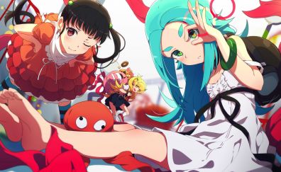 Anime girls, mayoi hachikuji, shinobu oshino, yotsugi ononoki, 4k