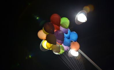 Balloons, colorful, night, night, street lamp
