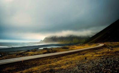 Iceland sky, clouds, sunrise, morning, road, landscape