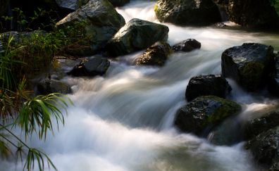 Waterfall, river, rocks, nature