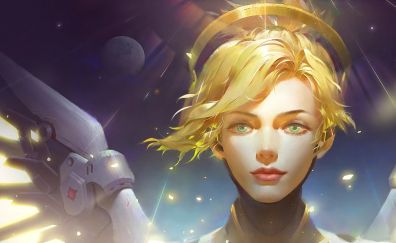 Mercy, overwatch, gaming, artwork, face
