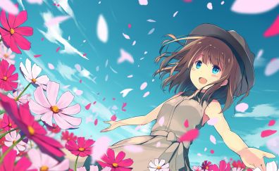 Anime girl and flowers