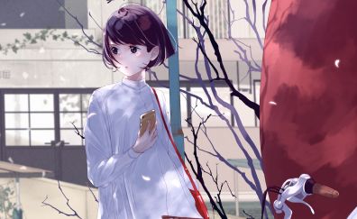Phone in hand, cute anime girl, walk