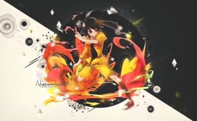 Karen Araragi, Bakemonogatari, anime, anime girl, fire
