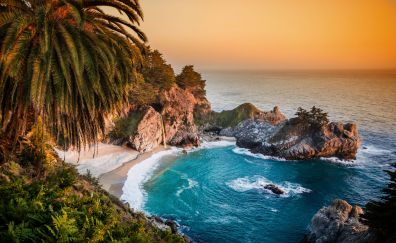 California, pacific ocean, waterfall, nature